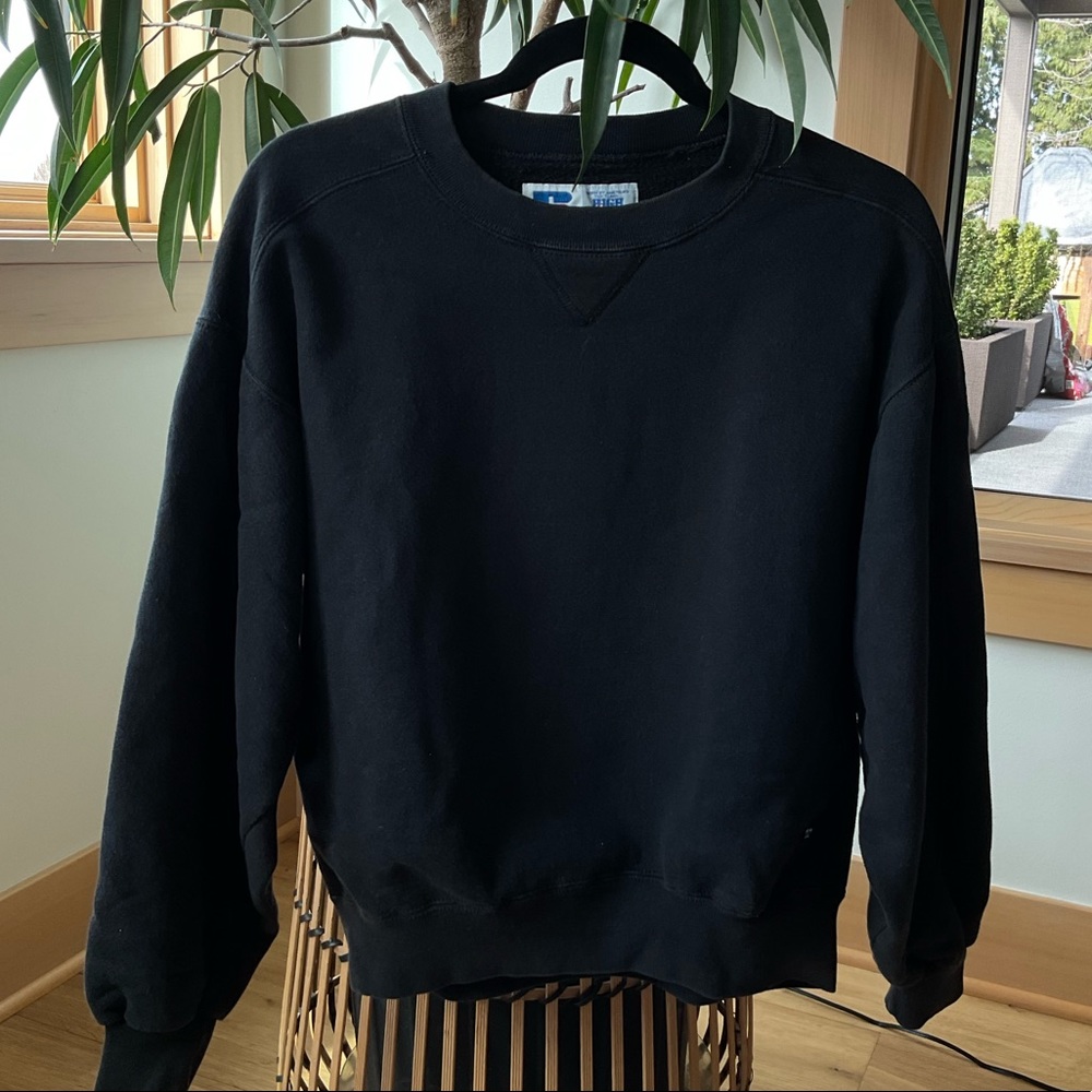 VINTAGE RUSSEL ATHLETIC HIGH COTTON BLACK CREWNECK SWEATSHIRT MENS S USA MADE